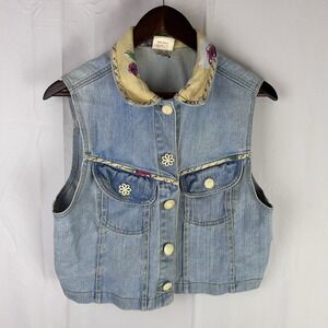 VTG Romeo Romeo Varied Buttons Floral Collar Denim Vest Wms M Western‎ Boho